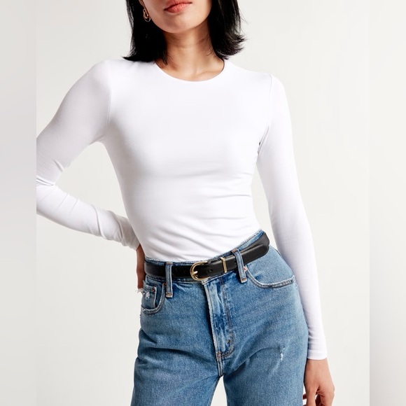 Abercrombie Long Sleeve Cotton Blend Seamless Cropped Tee - Picture 2 of 6